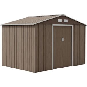 Outsunny - 9 x 6ft Metal Garden Shed, Outdoor Storage Tool House with Ventilation Slots, Foundation Kit and Lockable Double Doors Dark Grey