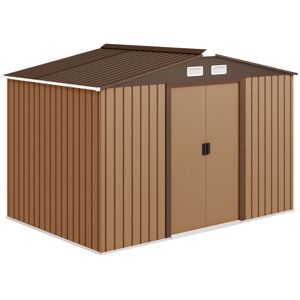 Outsunny - 9 x 6ft Metal Garden Shed, Outdoor Storage Tool House with Ventilation Slots, Foundation Kit and Lockable Double Doors Yellow