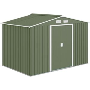 Outsunny - 9 x 6ft Metal Garden Shed, Outdoor Storage Tool House with Ventilation Slots, Foundation Kit and Lockable Double Doors Light Green
