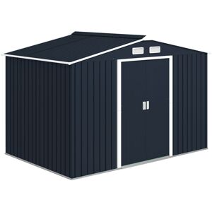 Outsunny 9 x 6ft Metal Garden Shed, Outdoor Storage Tool House with Ventilation Slots, Foundation Kit and Lockable Double Doors Light Grey