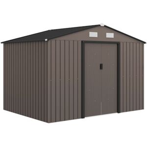 Outsunny - 9 x 6ft Metal Garden Shed, Outdoor Storage Tool House with Ventilation Slots, Foundation Kit and Lockable Double Doors Brown