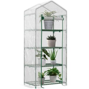 Outsunny - Mini Greenhouse 4-Tier Portable Plant House Shed pe Cover White