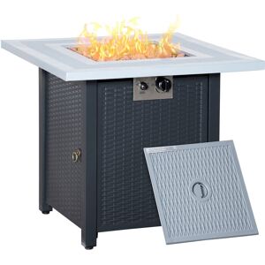 Outsunny - Outdoor Propane Gas Fire Pit Table w/ Lid and Lava Rocks, Black