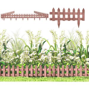 Outsunny Pack of 12 Wooden Plant Border Fence Garden Fixed Picket Fence Rustic Brown