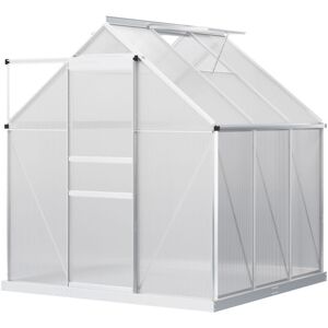 Outsunny - Polycarbonate Walk-in Garden Greenhouse w/ Sliding Door Silver Tone