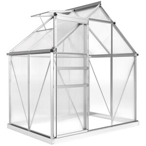 Outsunny - Polycarbonate Walk-in Garden Greenhouse w/ Sliding Door Silver Tone