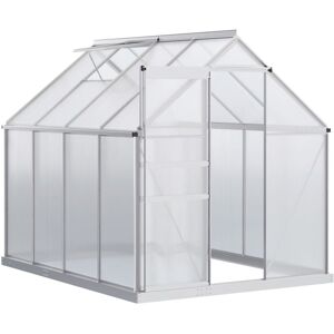 Outsunny - Polycarbonate Walk-in Garden Greenhouse w/ Sliding Door Silver Tone