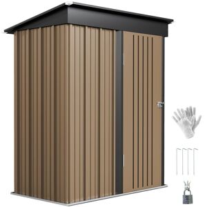 Outsunny - 5x3ft Steel Small Garden Shed, Outdoor Lean-to Shed Brown