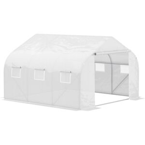 Outsunny - Walk-In Polytunnel Greenhouse w/ Roll Up Door Windows, White 350 x 300 x 200cm