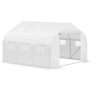 Outsunny - Walk-In Polytunnel Greenhouse w/ Roll Up Door Windows, White 445 x 299 x 205cm