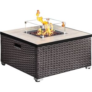 Teamson Home - Outdoor Garden Rattan Propane Gas Fire Pit Table Burner, Smokeless Firepit, Patio Furniture Heater with Lid, Screen, Lava Rocks & Cover