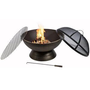 Teamson Home - Garden Large Wood Burning Fire Pit, Outdoor Furniture Chimenea, Firepit Heater, Metal Fire Bowl Log Burner with Poker & Lid, Metallic