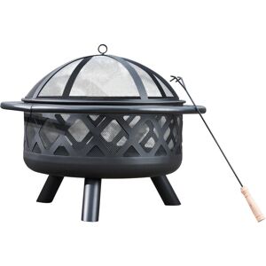 Teamson Home - Outdoor Wood Burning Fire Pit, Large Round Metal Garden Heater, Log Burner, Includes Lid & Poker - 75 x 75 x 62 (cm)