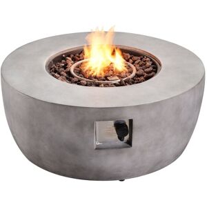 Teamson Home Outdoor Garden Concrete, Round, Propane Gas Fire Pit Table Burner, Smokeless Firepit, Patio Furniture Heater with Lava Rocks & Cover