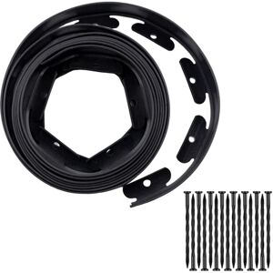 Tinor - Plastic Lawn Edging, 5m x 4cm, Flexible, Black, with 15 Plastic Nails, for Garden, Lawn, Flowerbed, Stone, Gravel