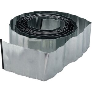 Set of 4 Lawn Edging, 10 m Long, Metal Flowerbed Border, Galvanised, Flexible, Garden Lawn, 16cm High, Silver - Relaxdays