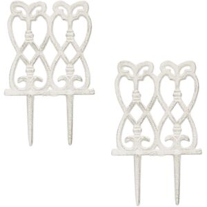 Garden Stakes, Set of 4, Antique Design, Bed Fence, Flowerbed & Pots, HxW: 25 x 14.5 cm each, Cast Iron, White - Relaxdays