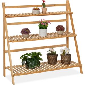 Relaxdays Bamboo Flower Rack, Indoors Plant Stand with 3 Levels, HWD: 96 x 99.5 x 37 cm, Foldable Floral Stairs, Natural