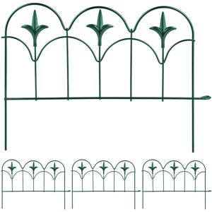 Set of 4 Garden Fence, Elements with Decorations, HxW: 28 x 38.5 cm, Flower Bed Edge to Plug-in, Metal Green - Relaxdays