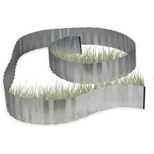 Lawn Edging, Set of 5, each 5 m x 16 cm, Garden Border for Flowerbeds & more, Flexible Galvanised Iron, Silver - Relaxdays
