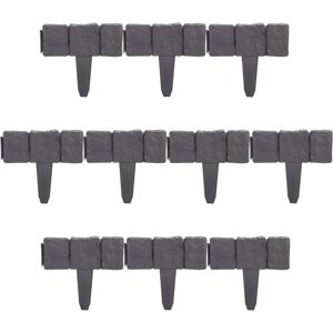 Garden Edging, 20x Set, Flowerbed Lawn Border, Stone Effect, HxW: 10 x 25 cm, Plastic, Push-In, Dark Grey - Relaxdays