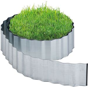 Garden Edging, Lawn Border, 6 m Length, 16 cm Height, Galvanised, Flexible, Metal, Silver Colour - Relaxdays