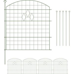 Relaxdays Garden Fence, 5 Panels, HxW: 78 x 76 cm each, Pond Border, Flowerbed and Lawn Edging, Push-In, Metal, Green