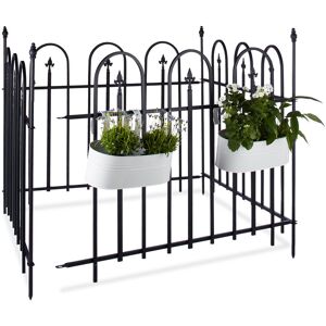 Relaxdays - goth Metal Garden Fence, Complete Set, 4.8 m, Powder-Coated Iron, Metal Fence, 4 Panels of 90 x 120 cm, Grey, Black