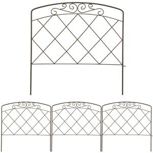 Relaxdays Lawn Edging, 4x Set, HxW: 60 x 62.5 cm, Garden Flowerbed Border, Vintage Design, Push-In Ground, Metal, Bronze