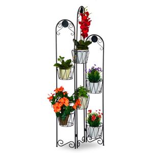 Relaxdays - Metal Flower Rack, Paravent for Potted Plants, 6 Tiers, Etagere for In- and Outdoor Use, h 140 cm, Black