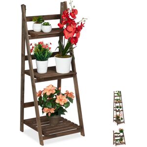 Relaxdays - Multi-Tier Flower Shelf, Wooden Plant Ladder Rack, Folding, 108 x 41 x 40 cm, Dark Brown