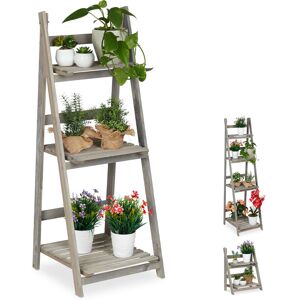 Relaxdays - Multi-Tier Flower Shelf, Wooden Plant Ladder Rack, Folding, hwd: 108 x 41 x 40 cm, Grey