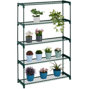 Relaxdays - Plant Stand, 5 Shelves, Shelf Storage Unit for Flowers & Herbs, Metal Rack, HxWxD: 139 x 91 x 28.5 cm, Green