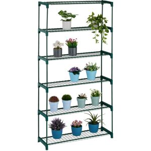 Relaxdays - Plant Stand, 6 Shelves, Shelf Storage Unit for Flowers & Herbs, Metal Rack, HxWxD: 173 x 91 x 28.5 cm, Green