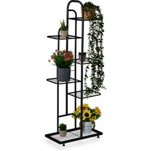 Relaxdays - Plant Stand, 6 Tiers for 7 Pots, Shelves for Flowers & Houseplants, Metal, Herb Rack, 109.5x44x22 cm, Black