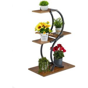 Relaxdays plant stand, 4 tiers, HxWxD: 76 x 48 x 30 cm, curved plant shelf for 5 pots, black/brown