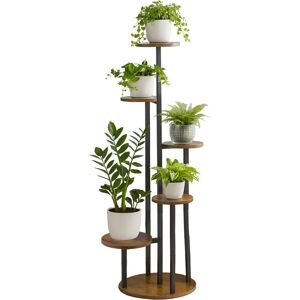Relaxdays plant stand, 5 round tiers, HxWxD: 118.5 x 58 x 58 cm, indoor plant shelf, industrial, black/brown