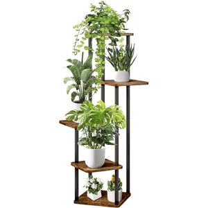 Relaxdays plant stand, 5 tiered levels, HxWxD: 107 x 58 x 58 cm, indoor plant rack, industrial, black/brown