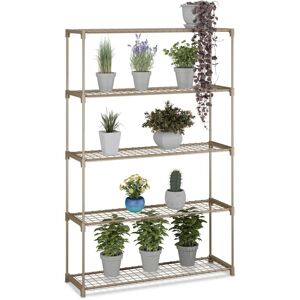 Relaxdays plant stand, HxWxD: 140 x 91 x 28 cm, 5 tiers, easy assembly, metal & plastic, greenhouse shelf, brown