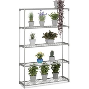 Relaxdays plant stand, HxWxD: 140 x 91 x 28 cm, 5 tiers, easy assembly, metal & plastic, greenhouse shelf, grey