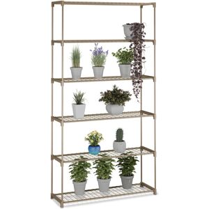 Relaxdays plant stand, HxWxD: 174 x 91 x 28 cm, 6 tiers, easy assembly, metal & plastic, greenhouse rack, brown