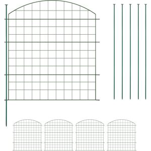 Relaxdays Garden Fence, 5 Panels, each HxW: 79x78 cm, Arch Design, Metal, Pond Border, Flowerbed Edging, Push-In, Green