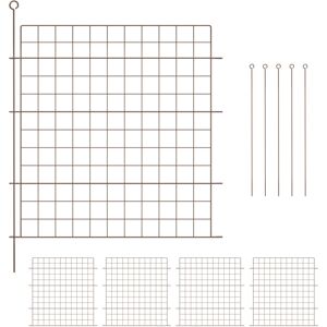 Relaxdays - Garden Fence, 5 Panels, HxW: 78x75 cm Each, Straight Top, Pond Border, Flowerbed Edging, Push-In, Metal, Brown