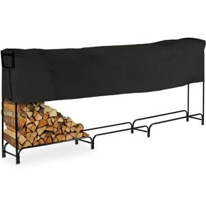 Relaxdays - Firewood Storage Rack with Cover, Metal, 122 x 370 x 38.5 cm, Outdoor, Shelf for Logs, Log Stacking Aid, Black