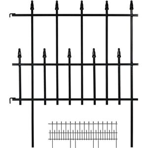 Flower Bed Fence, Garden, 4 Piece Set, HxW: 71 x 247 cm, Gothic Decoration, Iron, Ground Spikes, Leaf, Black - Relaxdays