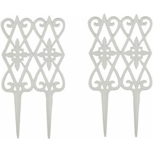 Garden Edging, 2 Piece Set, each HxW 36 x 17.5 cm, Decorative Flowerbed Border, Push-In, Cast Iron, White - Relaxdays