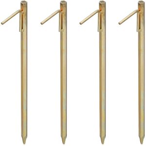 Relaxdays - Tent Pegs Set of 4, Ground Anchor for Hard Soil, Camping, Galvanised Steel Hooks, Metal, Durable, 50cm, Gold