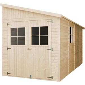 TIMBELA Wooden Garden Shed - Lean-To Shiplap Wooden Shed H244 x 218 x 416 cm / 8 m2 - Sheds and Outdoor Storage - 17 mm planks - Bike shed, Garden outdoor