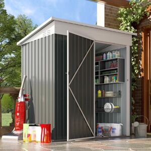 Yodolla - 3x5FT Garden Metal Storage Shed with Lockable Door Utility Room Tool Shed For Garden,Dark Grey