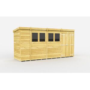 15 x 4 Feet Pent Shed - Double Door With Windows - Wood - L118 x W454 x H201 cm 15 x 4 Feet Pent Shed - Double Door With Windows - Wood - L118 x W454 x H201 cm